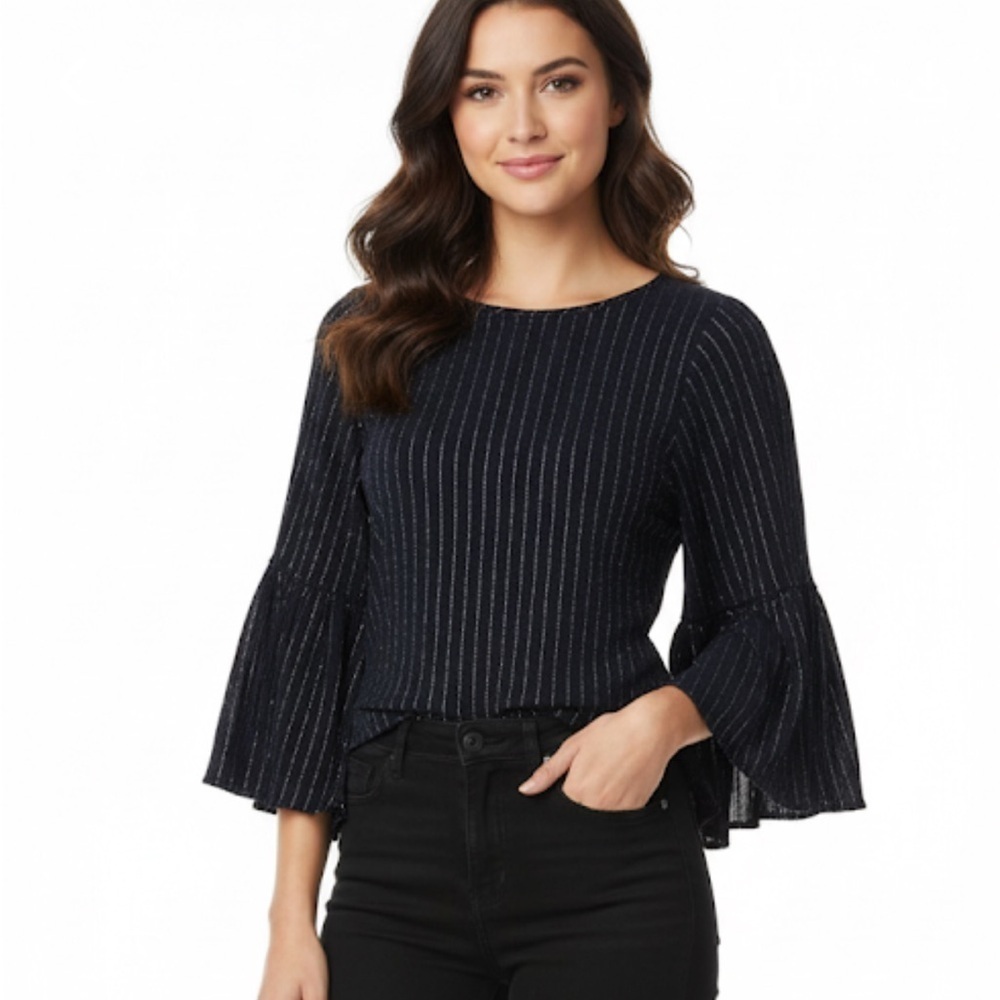 Sienna Sky navy blue bell sleeve small blouse